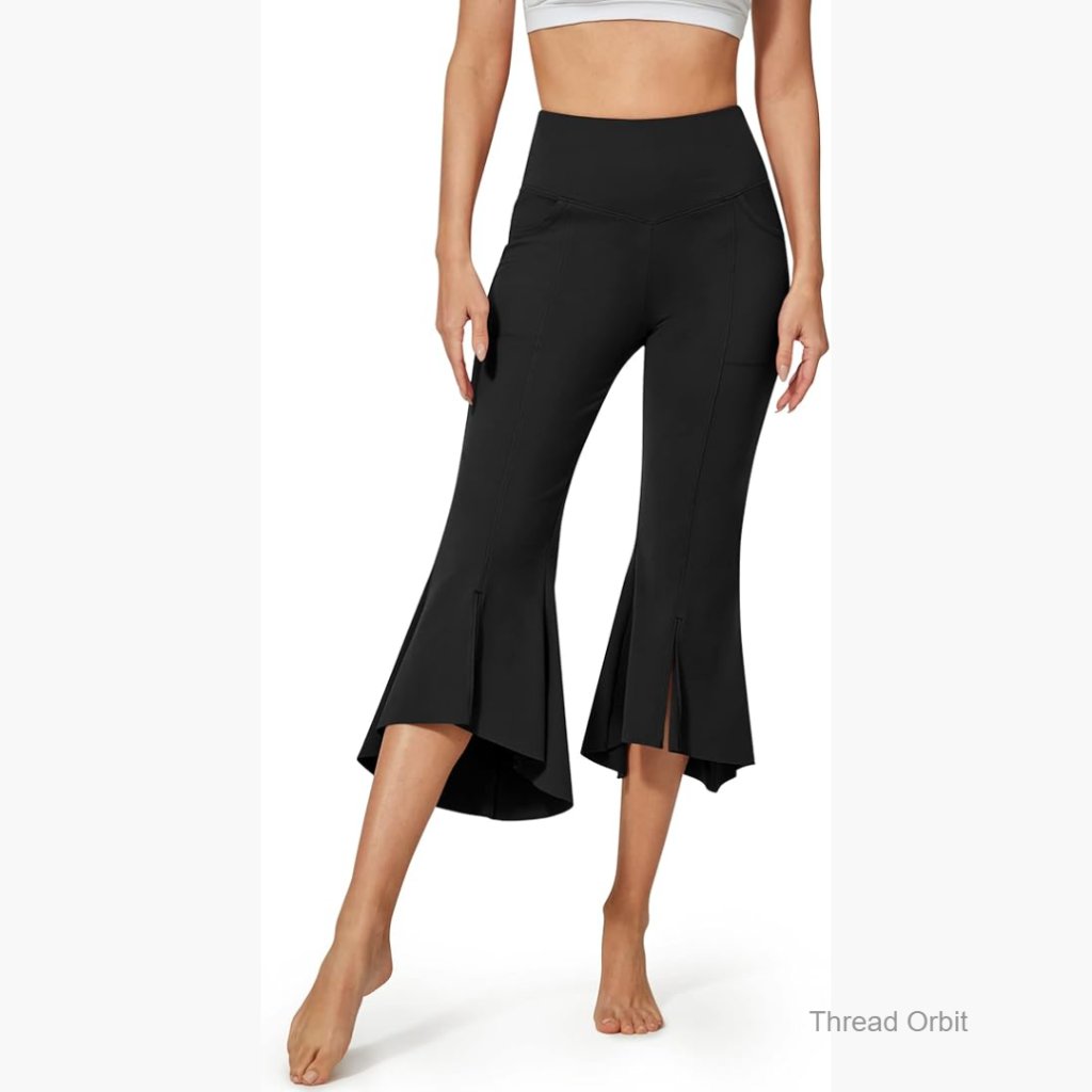 High Waisted Flare Yoga Capri Leggings With Pockets Tummy Control